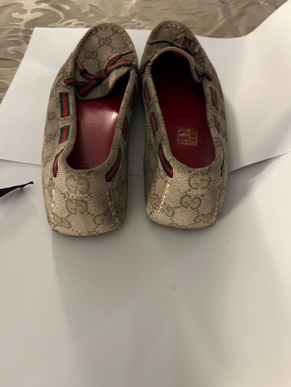 Gucci Beige GG Canvas Loafers with Red Interior - Picture 3 of 4